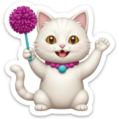 cheerleading white cat with pom pom sticker