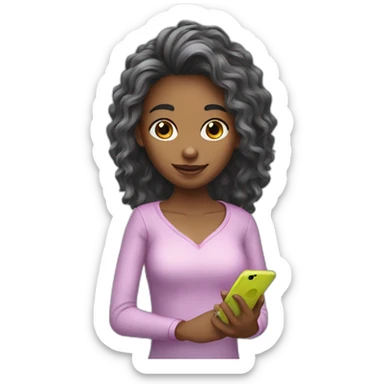 strigth hair withe girl playing with a cellphone sticker