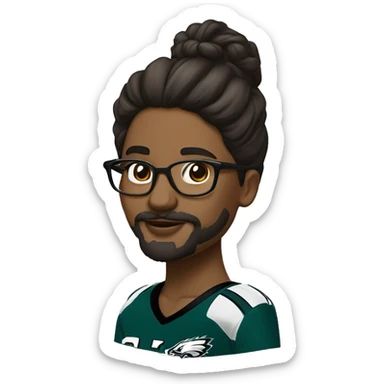 Brown skin couple in Philadelphia Eagles clothing guy has a beard and mustache girl has glasses and her hair in a bun sticker