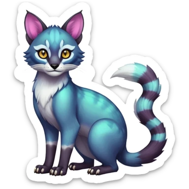 Colorful dark tropical white iridescent glorious divine exotic cute cool beautiful shiny beautiful fantasy-caracal-civet-genet-sergal-vernid-Cacomistle-oncilla-animal-Fakémon-hybrid-fursona (full body) sticker