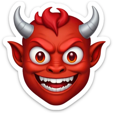 Scary red devil with horns and evil grin sticker