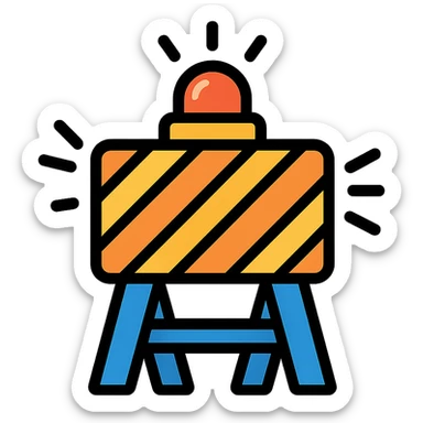 colorful outlined construction sign with dynamic elements like flashing lights or moving stripes sticker