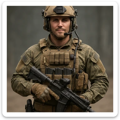 a soldier, realistic military uniform, detailed, in a modern style sticker