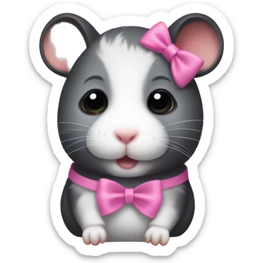 Black hamster with pink bow on head sticker