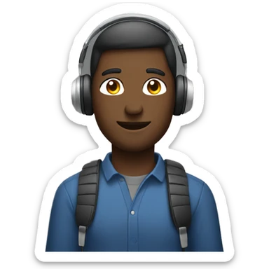 man with laptop headphones phone only upper part of body  sticker