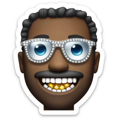 movie star with sunglases and shiny diamond teeth, the teeth are diamonds, shiny diamonds and jewels instead of teeth sticker