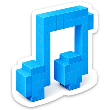 music note, voxel style, blue color, 3D cubic form sticker