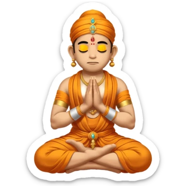 Hanuman ji seated and praying with close eyes with golden mukut and only in dhoti no upper wearings sticker