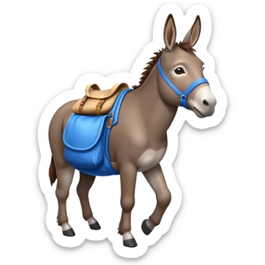 a donkey with a blue sack on his back sticker