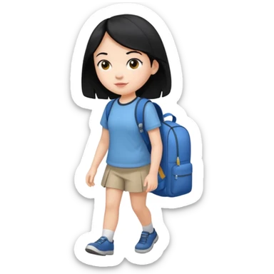 girl with black hair in short sleeves going to school sticker