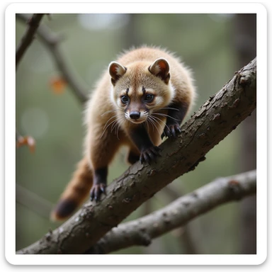 A pine marten, leaping between branches, dynamic motion, realistic fur, photorealistic style sticker