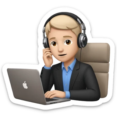 Agent looking at the laptop and headphones do not disturb sticker