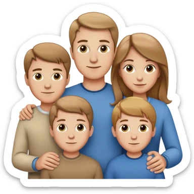 Family of 5 posed together, waist up, Caucasian, husband, wife, 3 boys, all with Light brown hair  sticker
