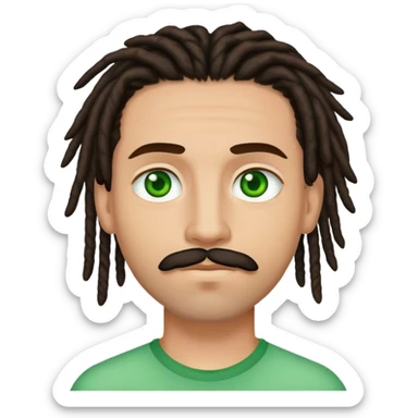 man light skinned, short dark brown dreads, light mustache, and green eyes. sticker