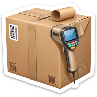 barcode scanner and a package symbolizing tracking in logistics sticker