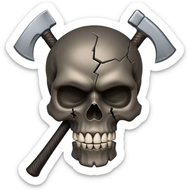 3D skull split down the middle by an axe, dark phonk vibe, aggressive attitude sticker