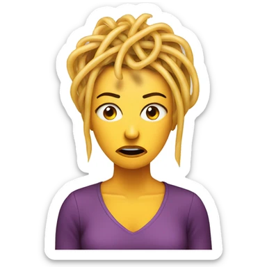 an angry woman’s face with spaghetti as hair sticker