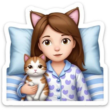 a girl with brown hair and white skin going to bed in cat pajamas  sticker