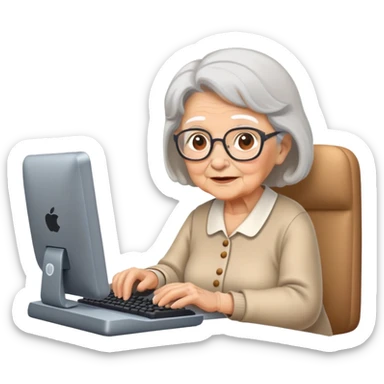 grandma typing on a computer sticker