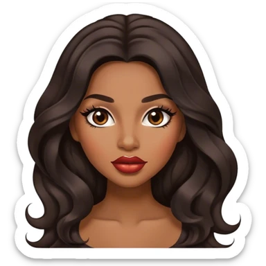 Glamourous, medium brown skin tone, very beautiful woman, with big plump lips, long long lashes, black wavy long hair, brown eyes sticker