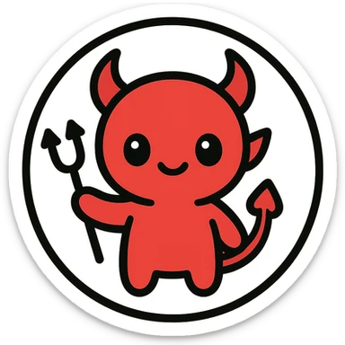 little alchemy style icon
subject: crimson devil
border: medium-black
shape: round, circular
background: white
style: full color fill with medium black outlining sticker