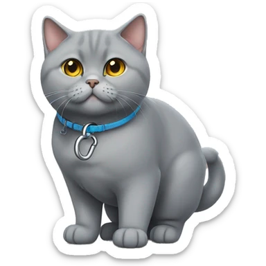 Gray British shorthair cat on a leash  sticker