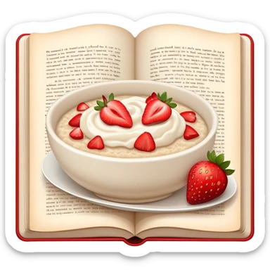 Porridge with strawberries and open book  sticker