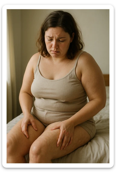 Donna con tanti inestetismi infelice sul corpo sempre riferite alla cellulite sticker