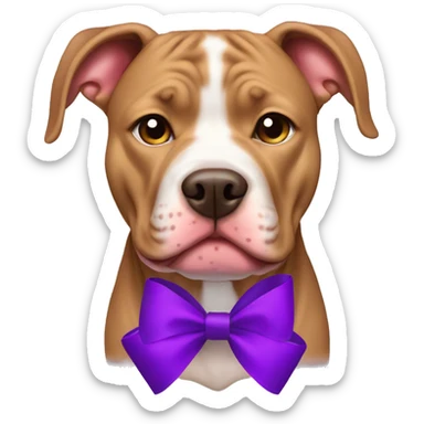 Light brown pitbull with ears cropped and purple bows sticker
