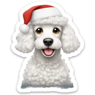 White poodle with Christmas hat sticker
