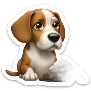 A dog with a poo on its head  sticker