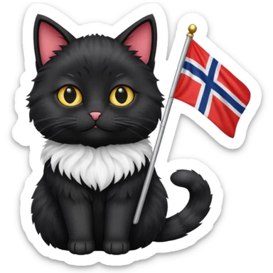 A black cat holding a Norway flag sticker