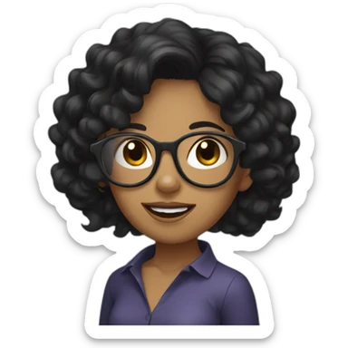 girl with black wavy hair and glasses sticker