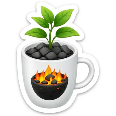 a cup with lava stones and a small green plant growing from them for perfuming the ambient sticker