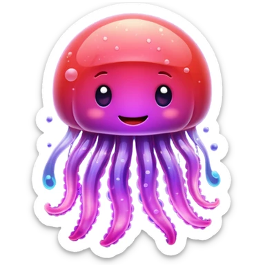 color gradient between red and purple glitter cute happy jellyfish sticker