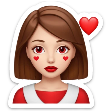 brownhaired woman with red lips and hearts in eyes sticker