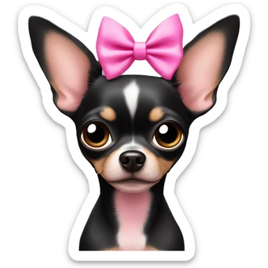 dark chihuahua with pink bows on ears sticker