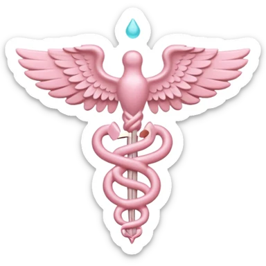 Caduceus symbol, soft pastel pink, iOS emoji style, matching the reference sticker