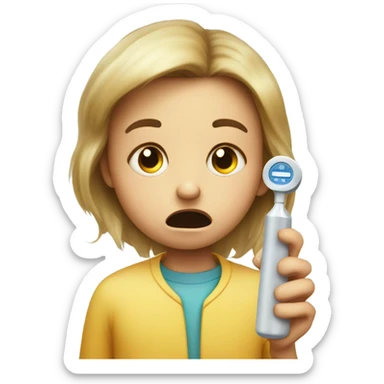 Sick child with thermometer  sticker