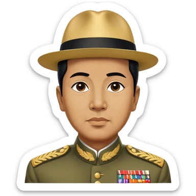 ​Cinematic Realistic Portrait of Sukarno, depicted in a lifelike, realistic style based on his iconic portrait, showcasing his thoughtful, charismatic expression in period attire, rendered with detailed textures and warm, evocative lighting that captures his pioneering spirit and national pride, sticker