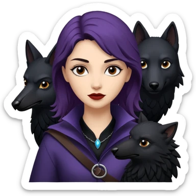 Alysanne Blackwood from Game of Thrones. She is known as black aly and is the Wife of Cregan Stark. I have her looking like Hande Erçel. Show her with a raven and a wolf sticker