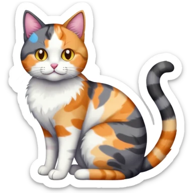 full body colourful light patched calico + white tabby cat cuddling a big dark grey and white tabby cat  sticker