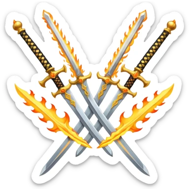 Fully golden on fire two royal swords crossed sticker