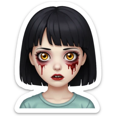 black haired zombie girl with bangs and eyeliner sticker