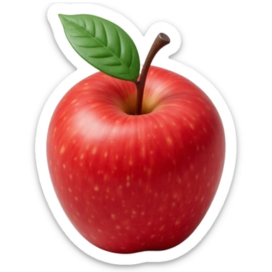 glossy red apple with a leaf, skeuomorphism icon style sticker