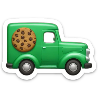 a cookie shaped truck covered in chocolate for the girl scouts with green coloring and flames coming out the end sticker