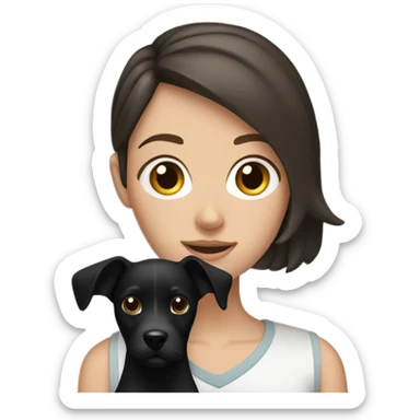 Brunette white girl holding black dog sticker