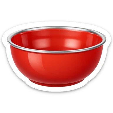 A bright red plastic household bowl. Smooth glossy surface, soft studio lighting, subtle shadow underneath. Product-style photography, crisp focus, minimalistic composition. sticker