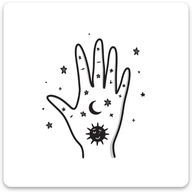 mystical hand with celestial symbols sticker