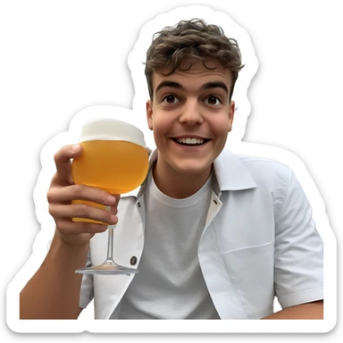 smiling boy holding drink outdoors sticker